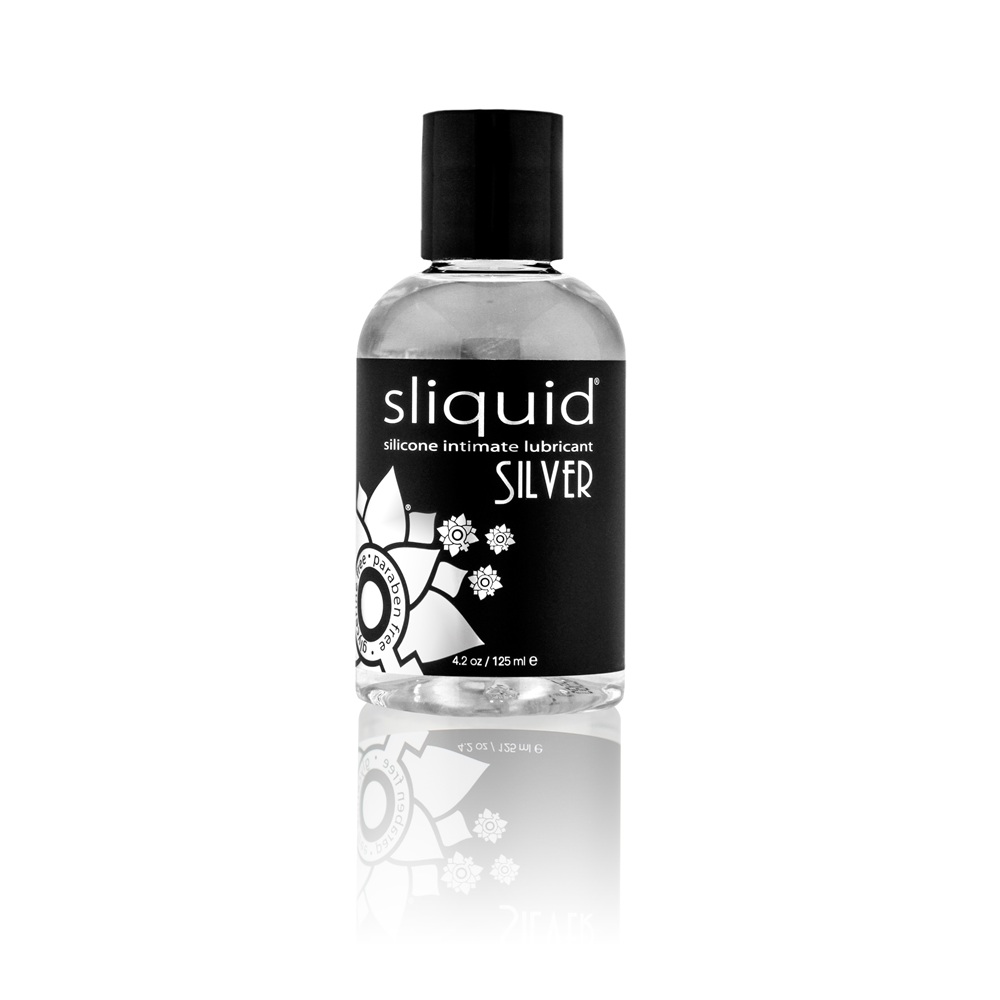Sliquid Naturals Silver Silicone Lubricant-125ml, 125ml bottle of clear silicone-based Sliquid Naturals Silver lubricant
