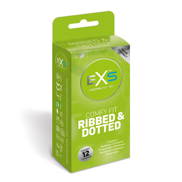 EXS Comfy Fit Ribbed and Dotted Condoms 12 Pack - XToys UK