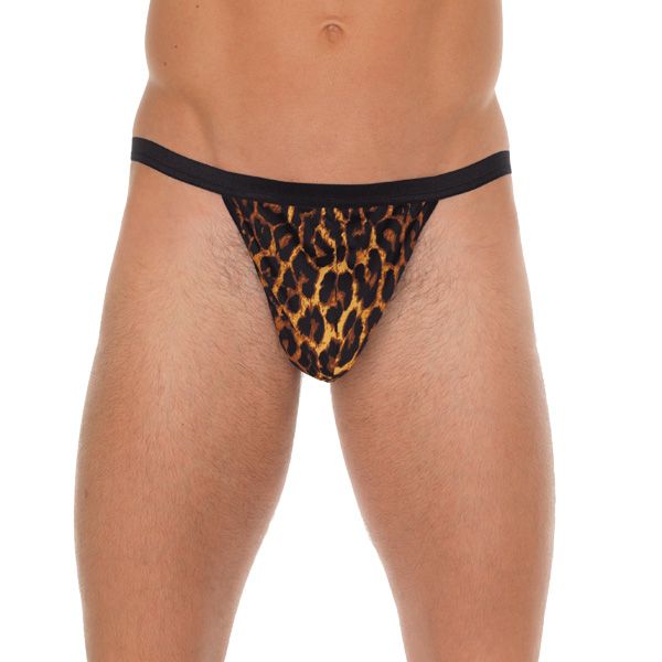 Mens Black GString With Leopard Print Pouch - XToys UK