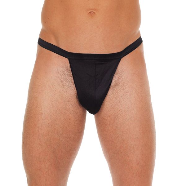 Mens Black Straight GString With Black Pouch - XToys UK