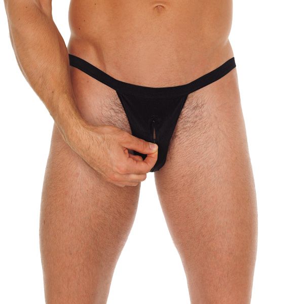 Mens Black Pouch GString With Zipper - XToys UK