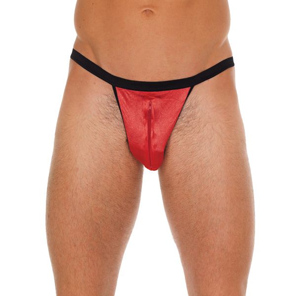 Mens Black GSting With Zipper On Red Pouch - XToys UK