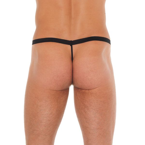 Mens Black GSting With Zipper On Red Pouch - XToys UK