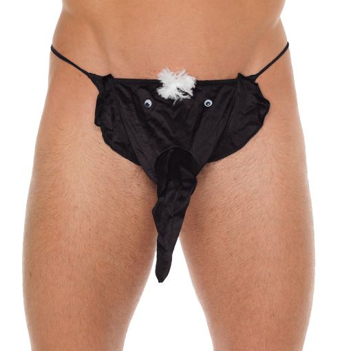 Mens Black GString With Elephant Animal Pouch - XToys UK