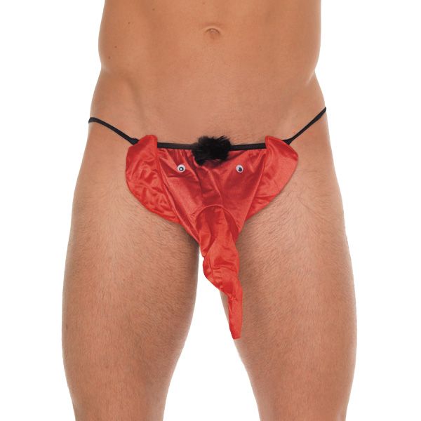 Mens Black GString With Red Elephant Animal Pouch - XToys UK