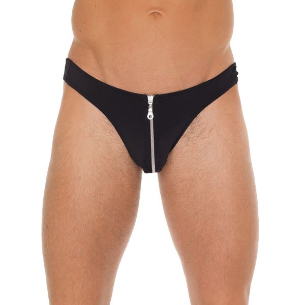 Mens Black GString With Zipper On Pouch - XToys UK