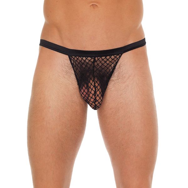 Mens Black GString With Black Net Pouch - XToys UK