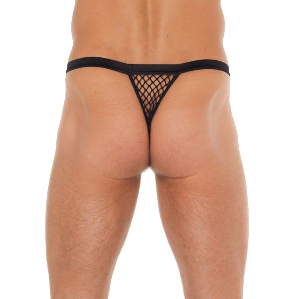 Mens Black GString With Black Net Pouch - XToys UK