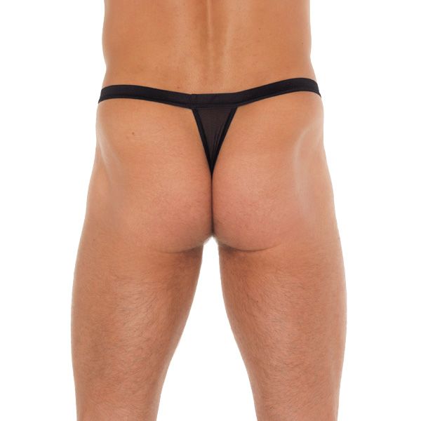 Mens Black GString With Black Straps To Animal Print Pouch - XToys UK