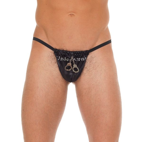 Mens Black GString With Handcuff Pouch - XToys UK