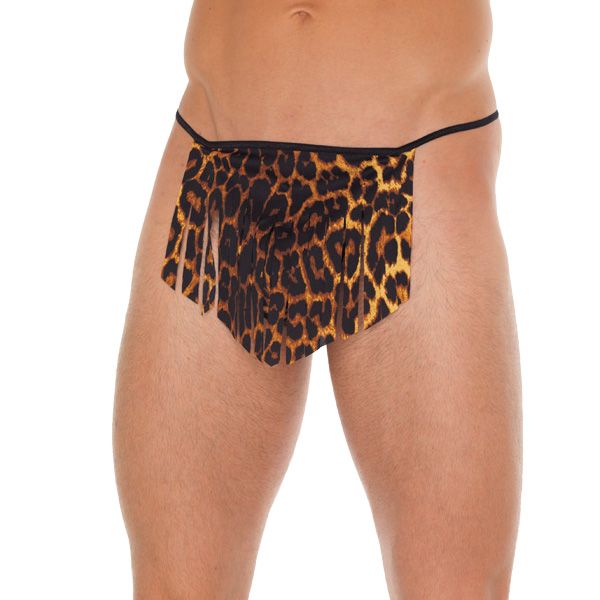 Mens Black GString With Leopard Loincloth - XToys UK