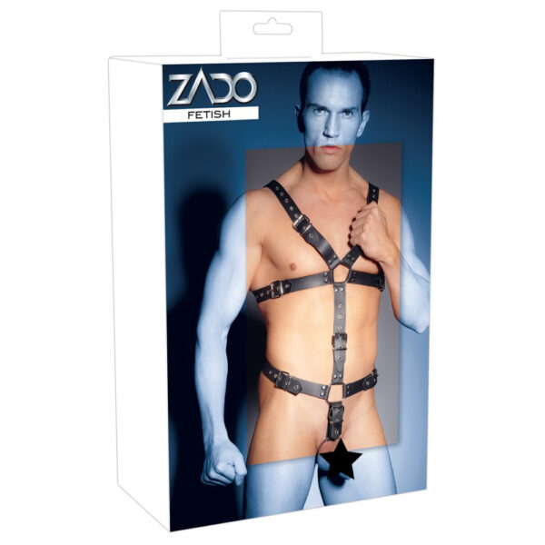 Zado Mens Leather Adjustable Harness With Cock Ring - XToys UK