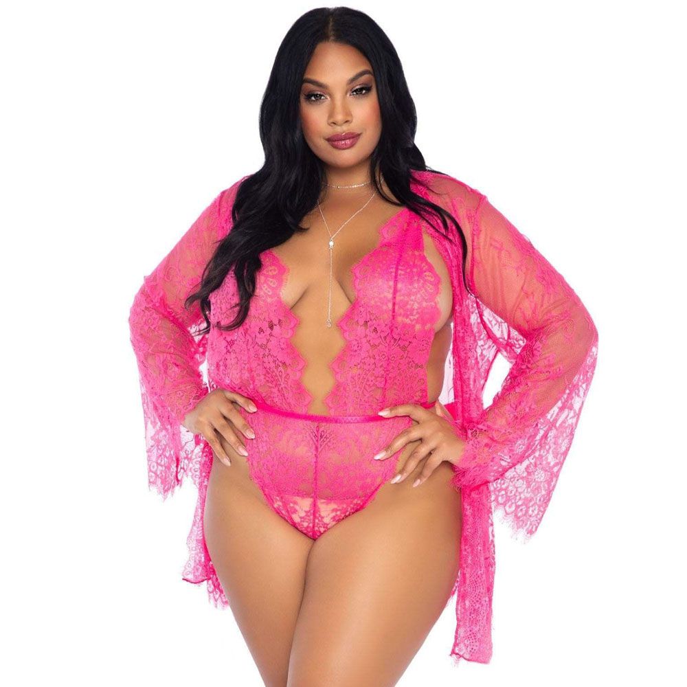 Leg Avenue Floral Lace Teddy and Robe Set - XToys UK