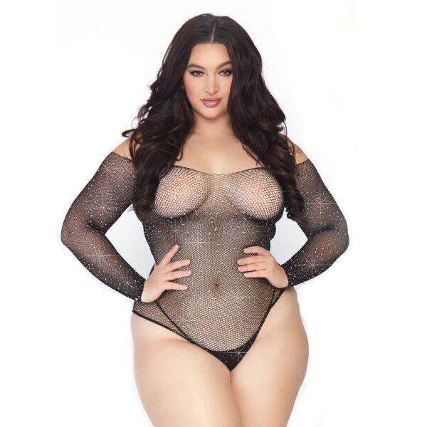 Leg Avenue Crystalized Long Sleeve Body Plus Size UK 14 to 18 - XToys UK