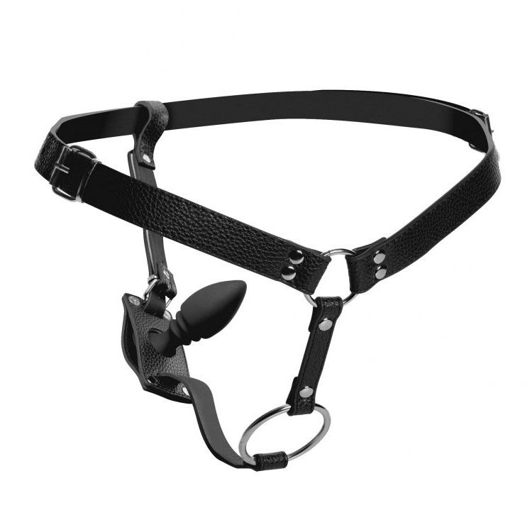 XR Strict Male Cock Ring Harness with Silicone Anal Plug - XToys UK