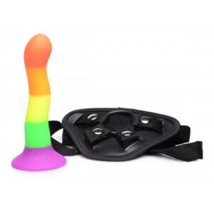 XR Proud Rainbow Silicone Dildo with Harness - XToys UK