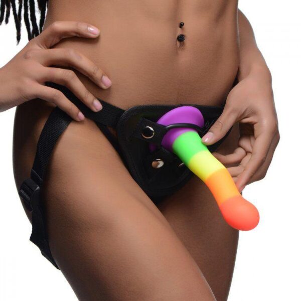 XR Proud Rainbow Silicone Dildo with Harness - XToys UK