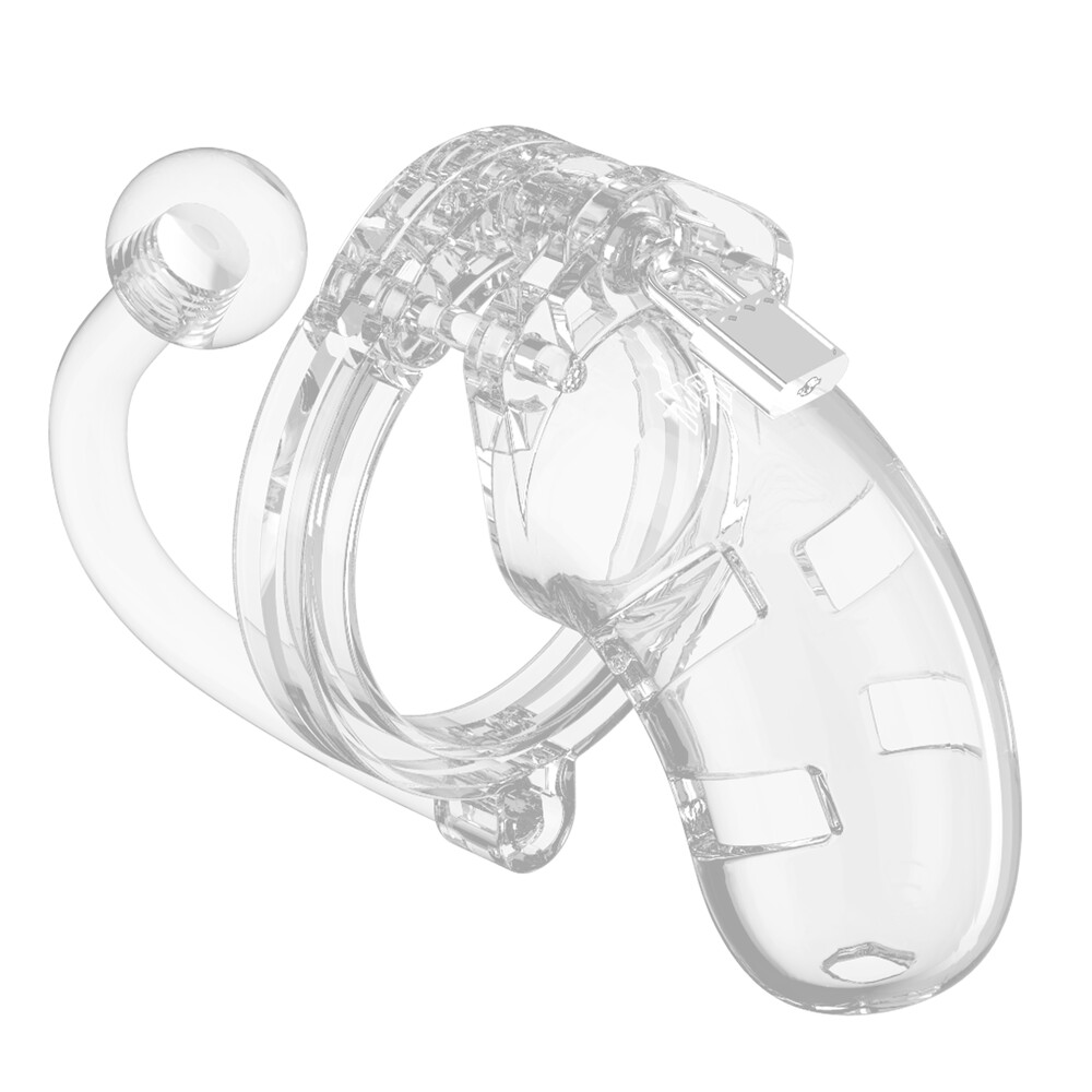 Man Cage 10  Male 3.5 Inch Clear Chastity Cage With Anal Plug - XToys UK