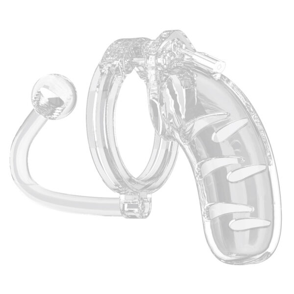 Man Cage 11  Male 4.5 Inch Clear Chastity Cage With Anal Plug - XToys UK