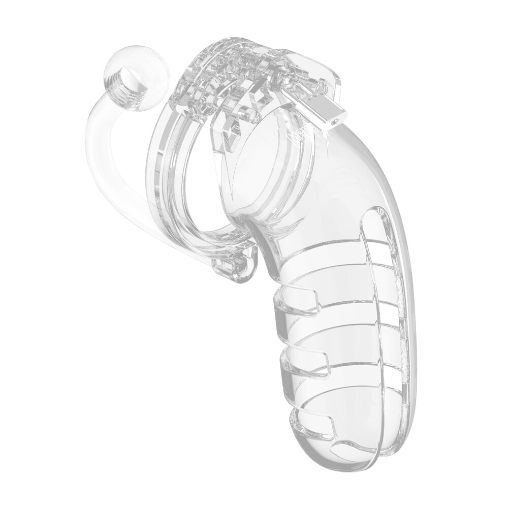 Man Cage 12  Male 5.5 Inch Clear Chastity Cage With Anal Plug - XToys UK