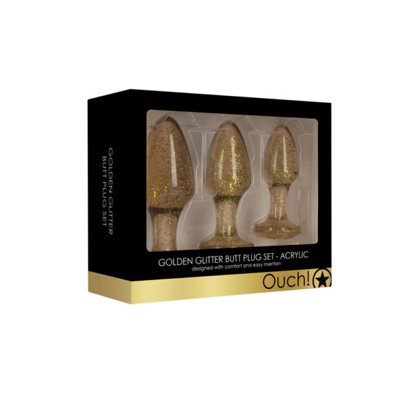 Ouch Golden Glitter Acrylic Butt Plug Set - XToys UK