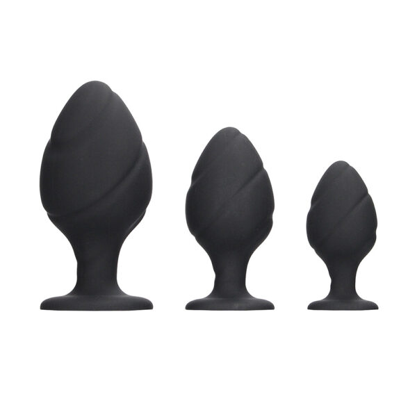 Ouch Silicone Swirled Butt Plug Set Black - XToys UK