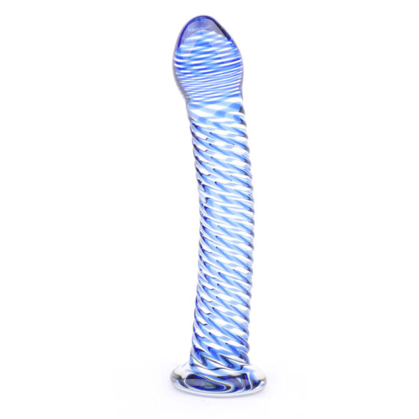 Glass Dildo With Blue Spiral Design - XToys UK