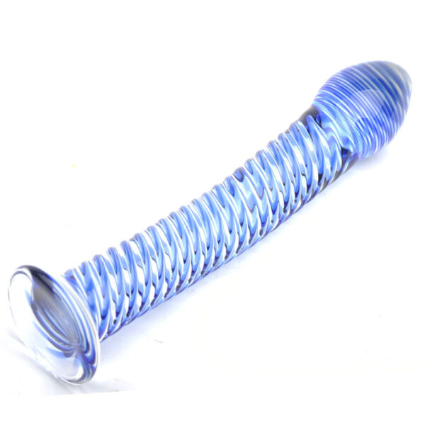 Glass Dildo With Blue Spiral Design - XToys UK