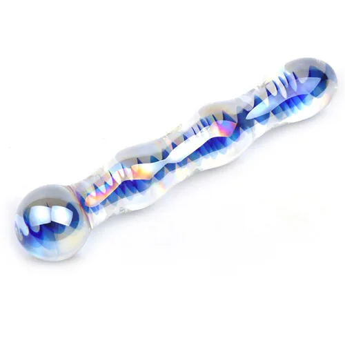 Blue Wavy Glass Dildo - XToys UK