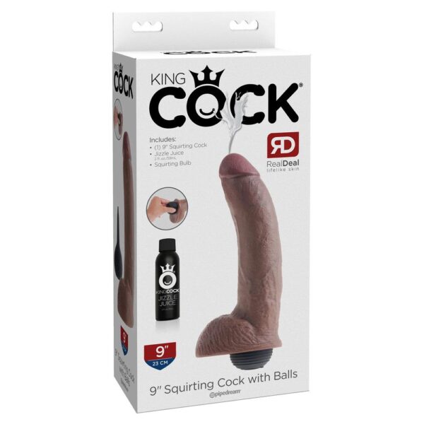 King Cock 9 Inch Squirting Cock With Balls Brown - XToys UK