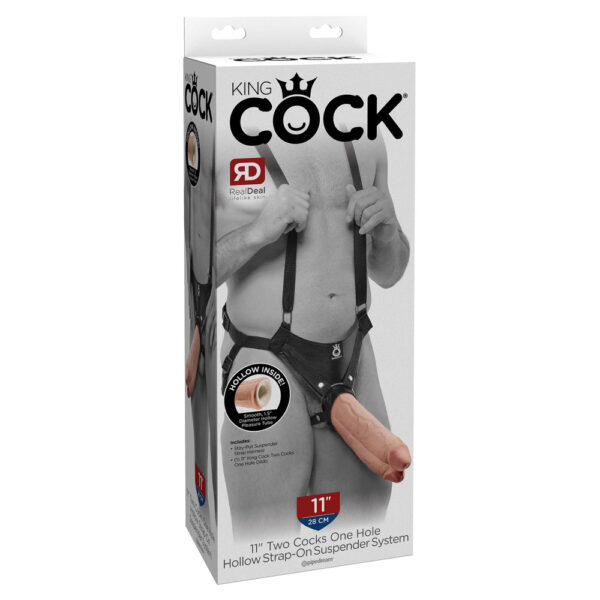 King Cock 11 Inch Flesh Two Cocks One Hole Hollow StrapOn - XToys UK