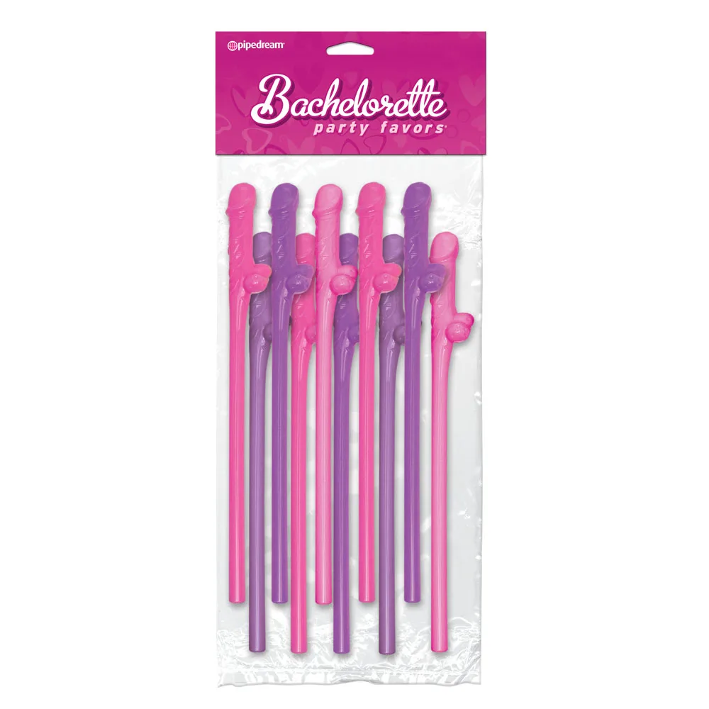 Bachelorette Party Favors 10 Pecker Straws Pink And Purple - XToys UK