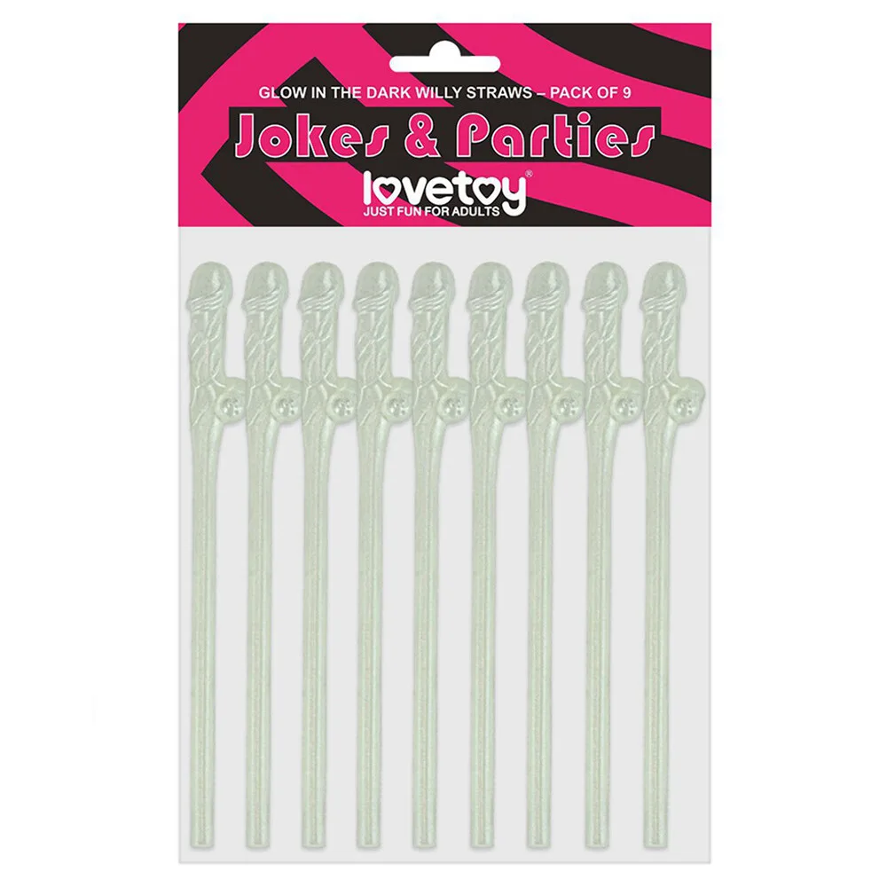 Lovetoy Pack Of 9 Willy Straws Glow In The Dark - XToys UK