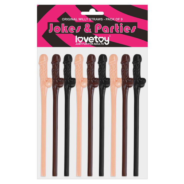 Lovetoy Pack Of 9 Willy Straws Black Brown And Pink - XToys UK