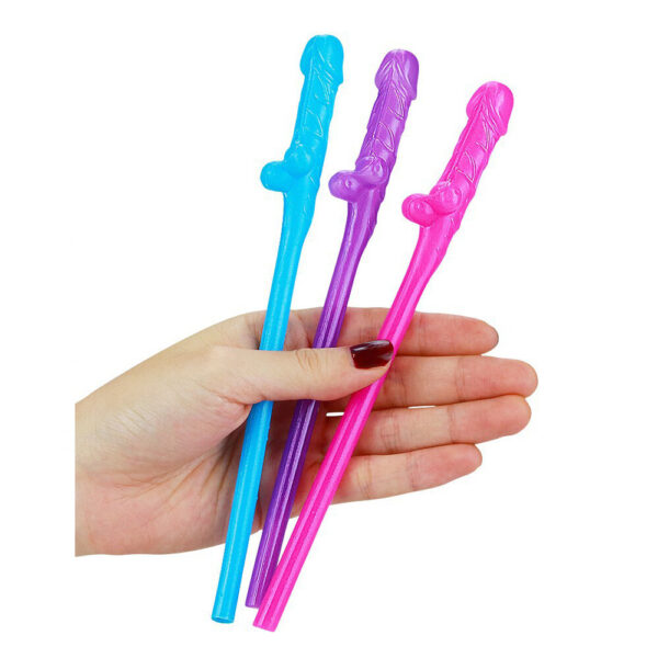 Lovetoy Pack Of 9 Willy Straws Blue Pink And Purple - XToys UK