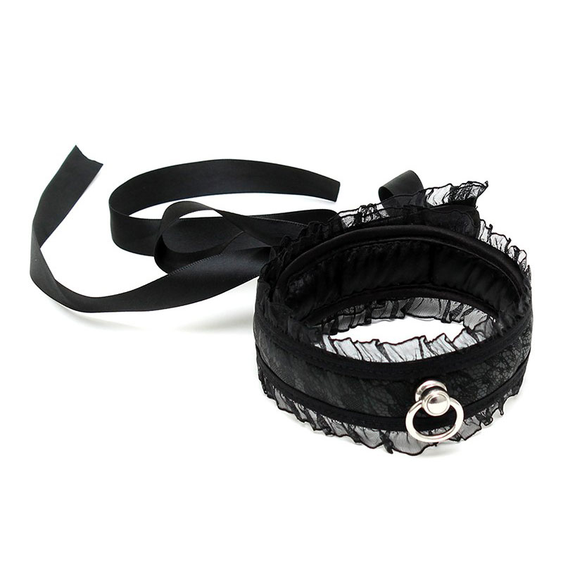 Satin Look Black Collar With O Ring - XToys UK