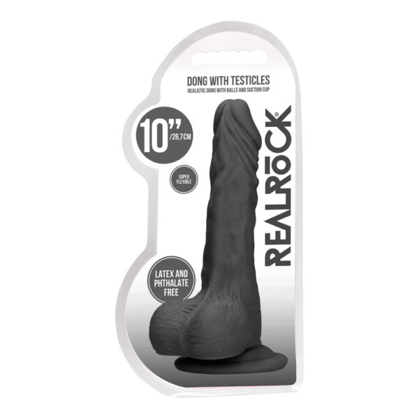 RealRock 10 Inch Dong With Testicles Black - XToys UK