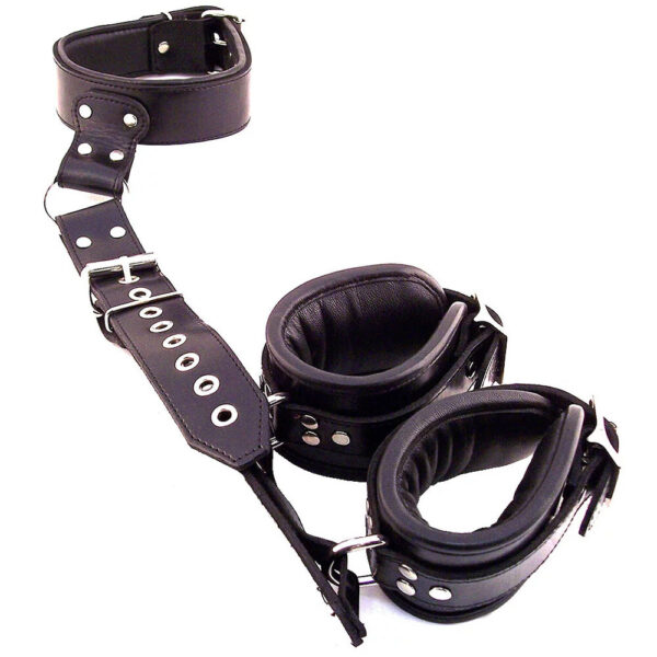 Rouge Garments Black Leather Neck to Wrist Restraints - XToys UK