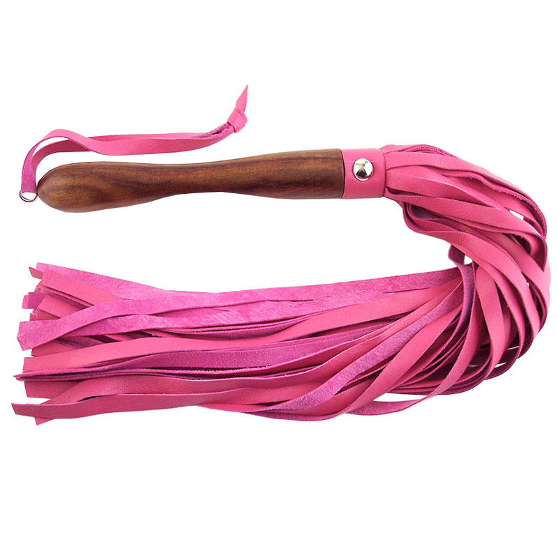 Rouge Garments Wooden Handled Pink Leather Flogger - XToys UK