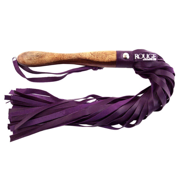 Rouge Garments Wooden Handled Purple Leather Flogger - XToys UK