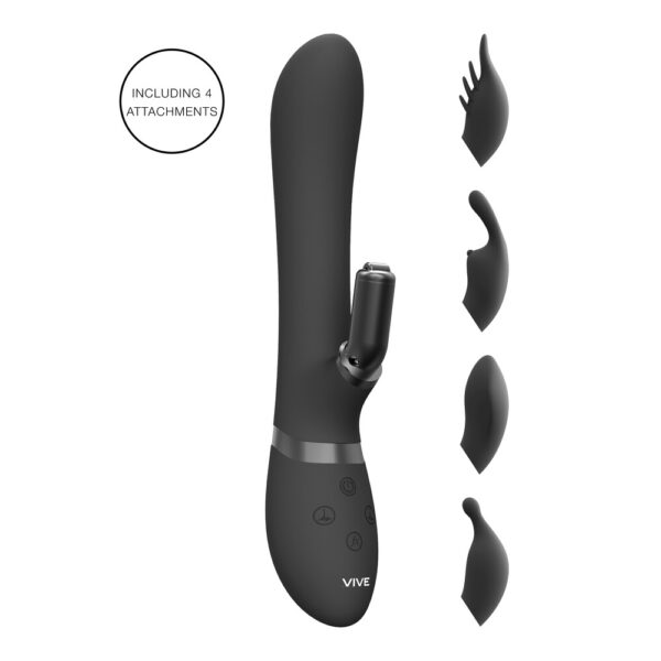 Vive Chou Double Action Interchangeable Rabbit Vibrator Black - XToys UK