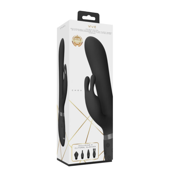 Vive Chou Double Action Interchangeable Rabbit Vibrator Black - XToys UK