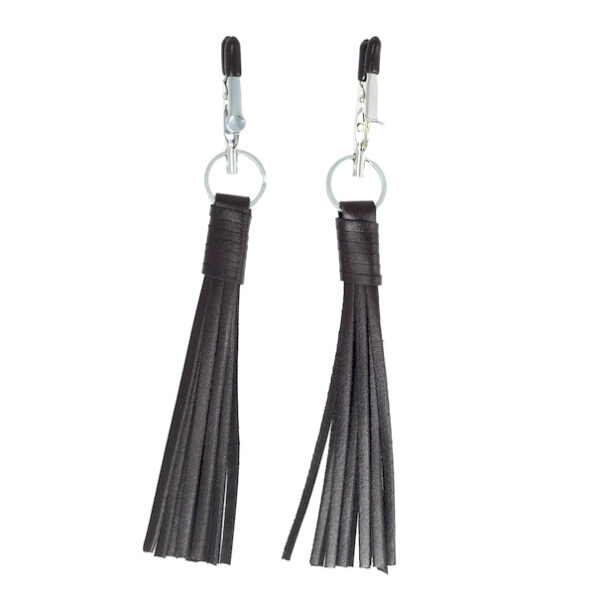 Nipple Clamps With Black Leather Tassels - XToys UK