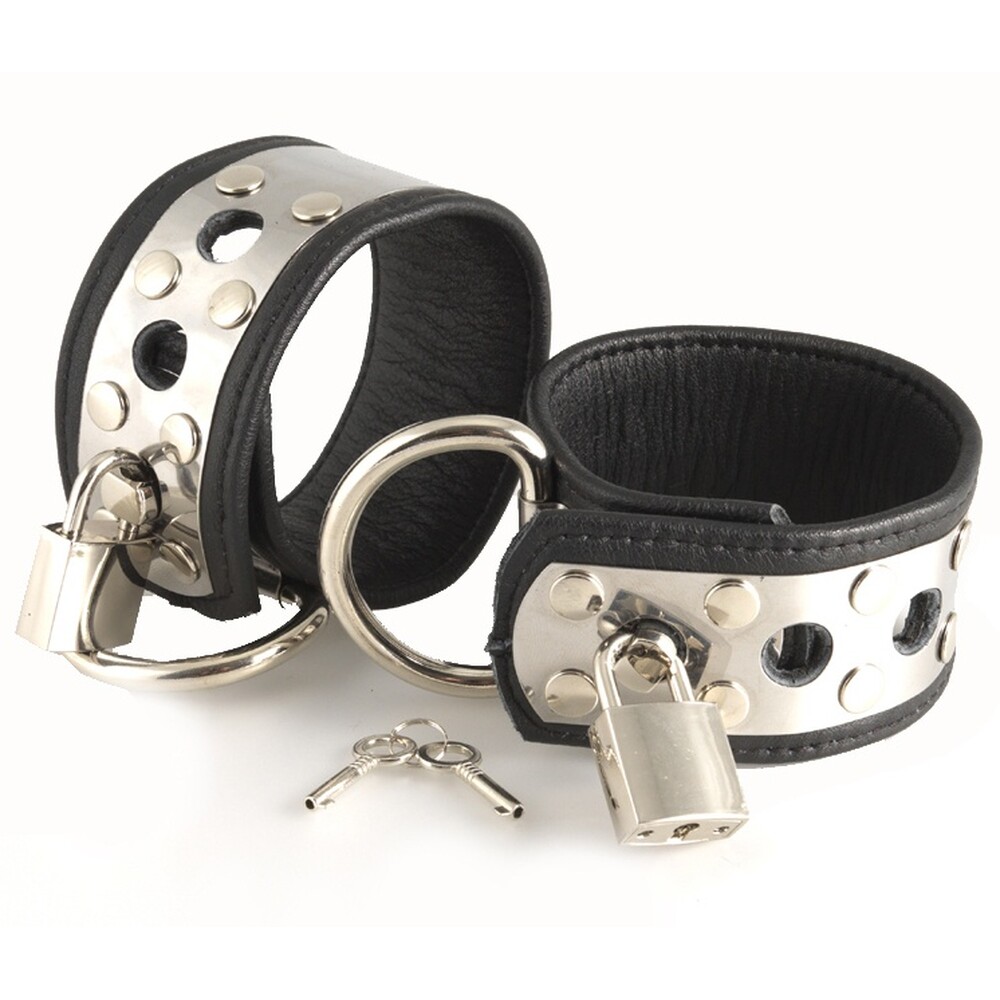 Leather Wrist Cuffs With Metal And Padlocks - XToys UK